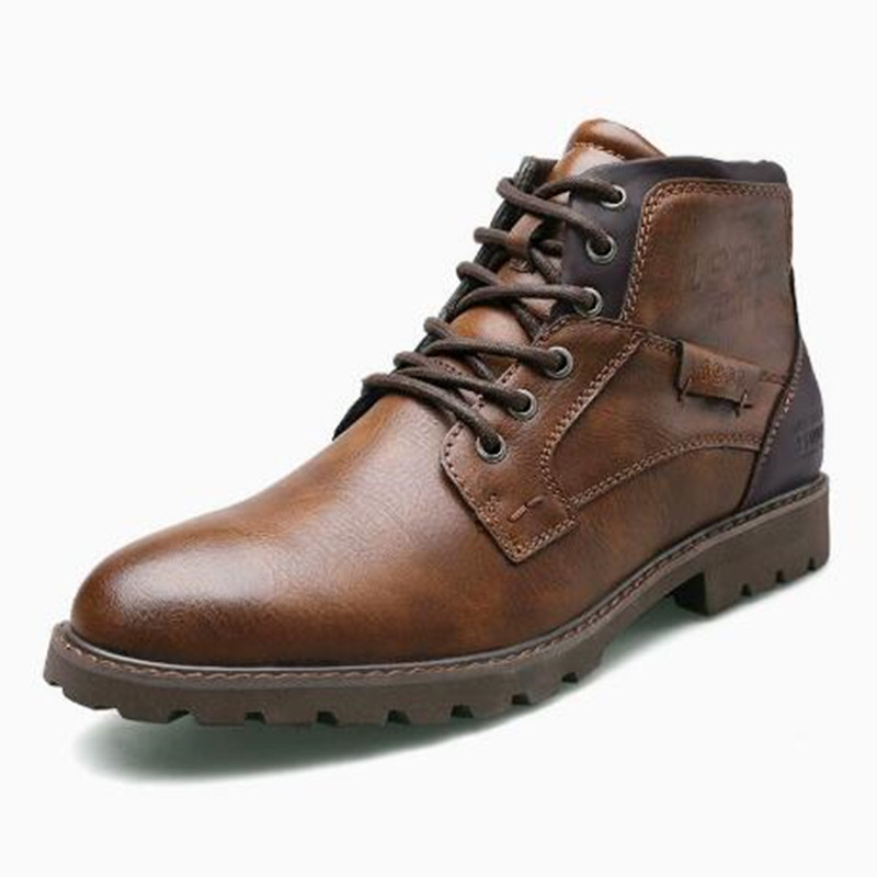 Leather Work Fabric - Leren heren enkellaarzen Grote maten hoge