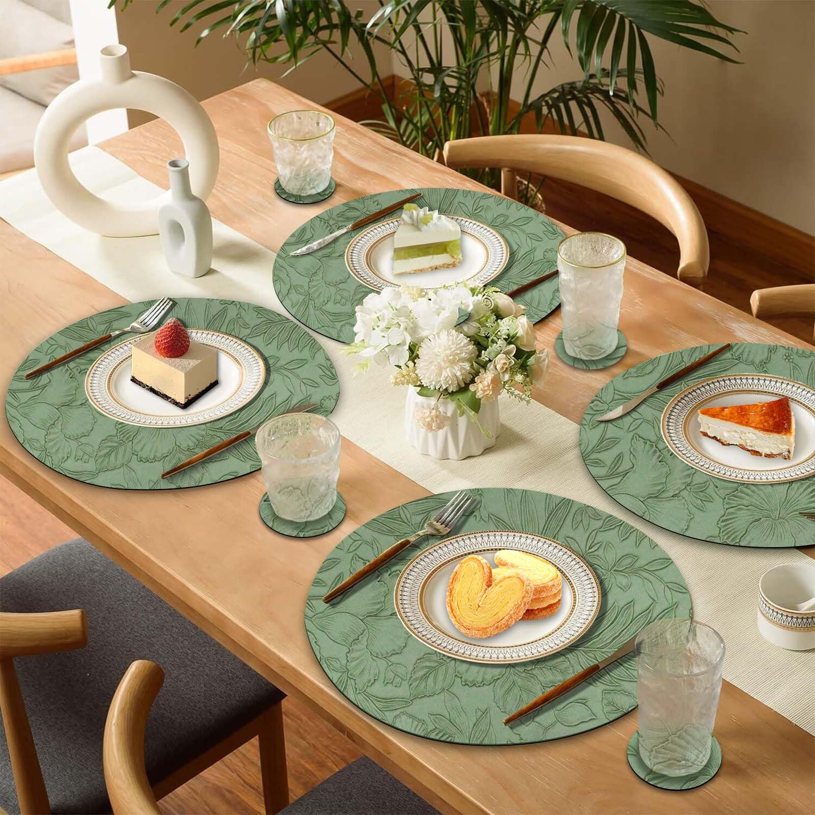 Leatherwork Desk - Placemats Sets 4, Ronde Bloemen Lederen