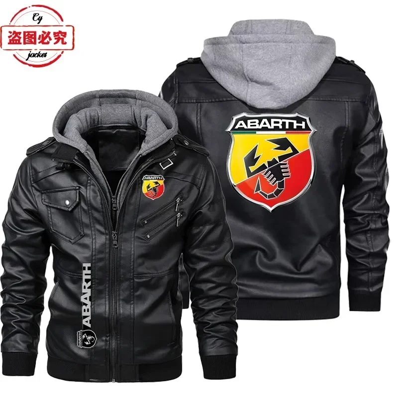 Leather Work Jacket With Hood - Europese maat leren jas ABARTH autologo