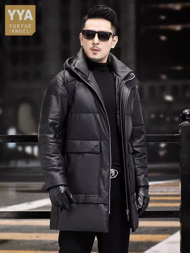 Leather Work Jacket With Hood - Winter heren dikke warme witte ganzendons