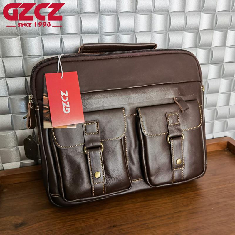 Leather Work Bag - GZCZ Herenhandtas Vrije tijd Zakelijke computertas