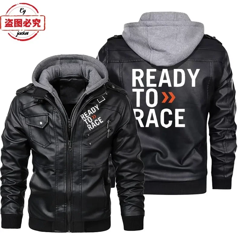 Leather Work Jacket With Hood - Klaar om te racen logo bedrukt
