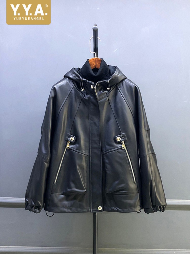 Leather Work Jacket With Hood - Hot Sale Herfst Dames Natuurlijke Schapenvacht