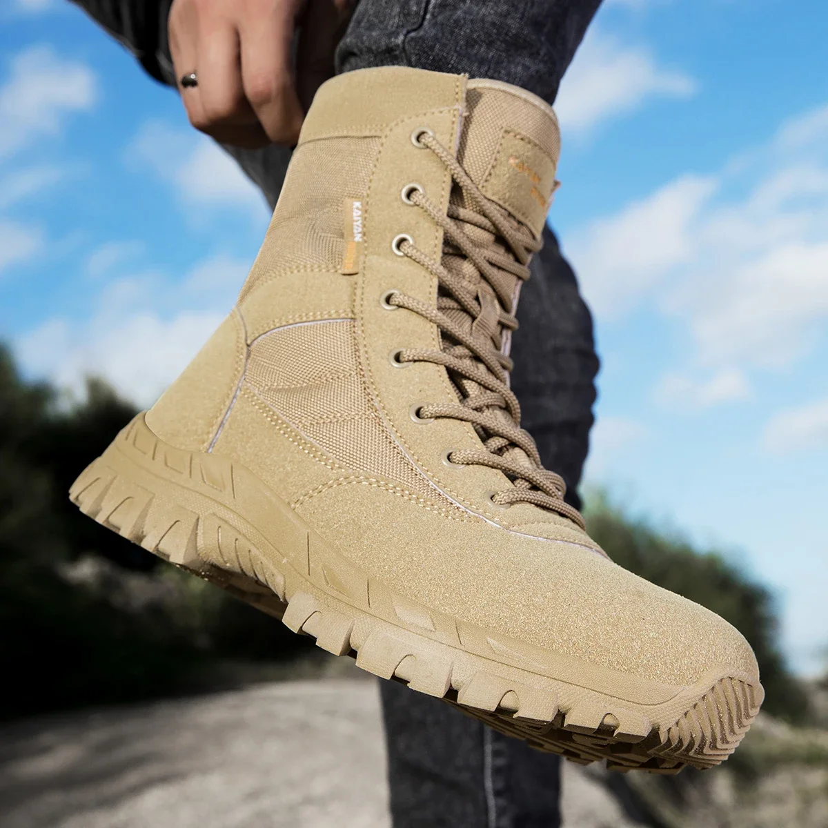 Leather Work Fabric - Outdoor-wandelschoenen voor heren Hoge leren laarzen