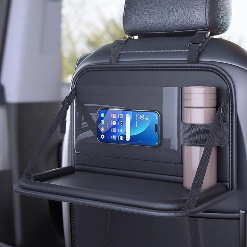 Leatherwork Desk - Autostoelorganizer Opvouwbare tafelblad PU-leer Touchscreen Zak