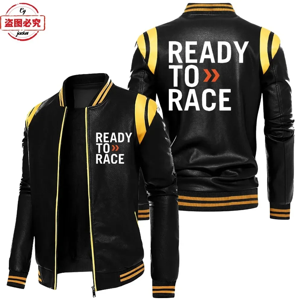 Leather Work Jacket With Hood - Klaar om te racen logo bedrukt