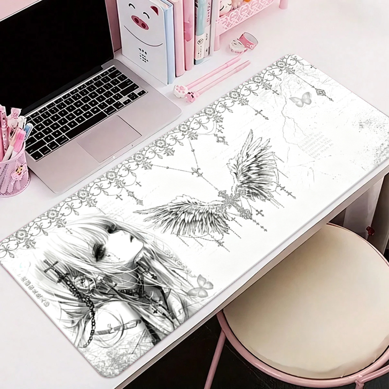 Leatherwork Desk - Leren muismat Zwart Wit Anime Esthetiek