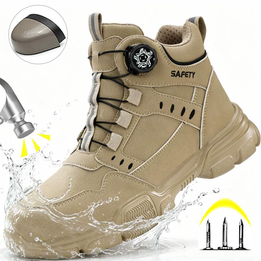 Leather Work Fabric - Waterafstotende leren veiligheidsschoenen voor heren, lichtgewicht