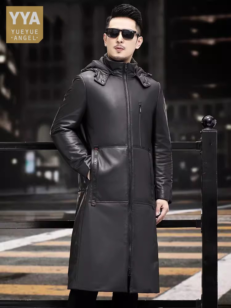 Winter dikke warme lange ganze - Leather Work Jacket With Hood recensie en prijs