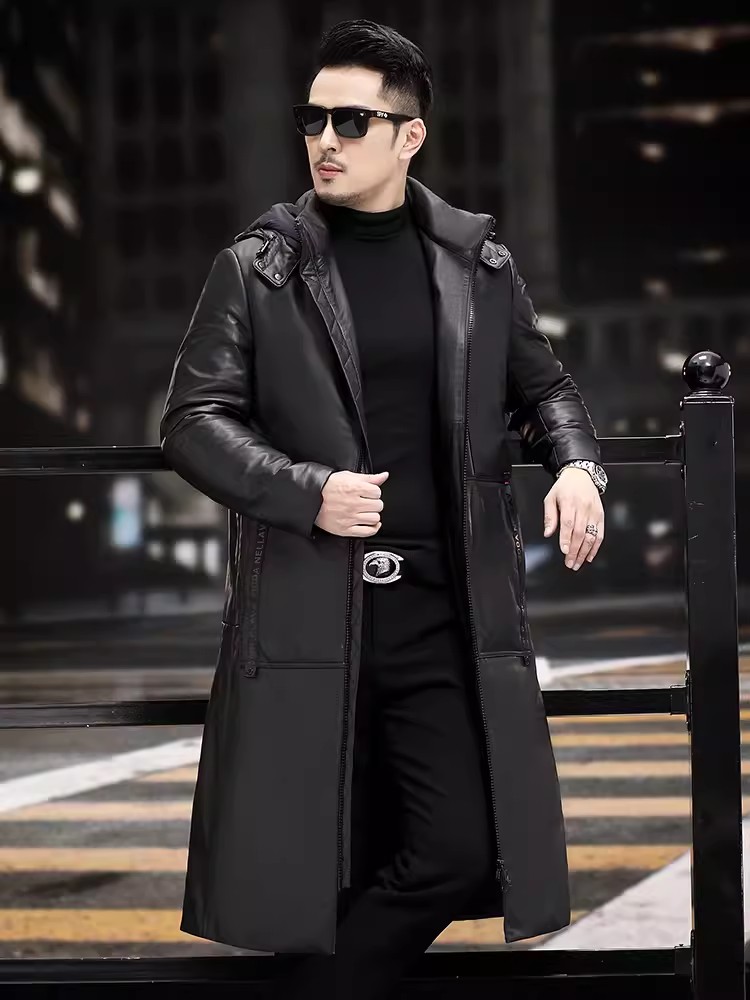 Winter dikke warme lange ganze - Leather Work Jacket With Hood recensie en prijs