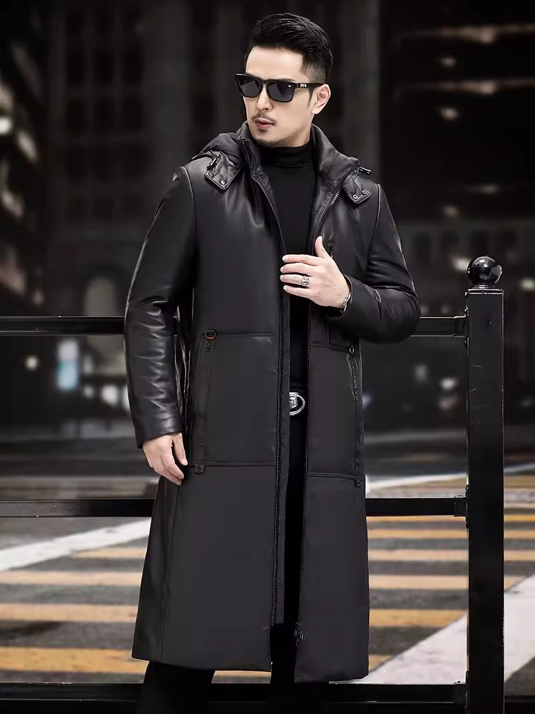 Winter dikke warme lange ganze - Leather Work Jacket With Hood recensie en prijs
