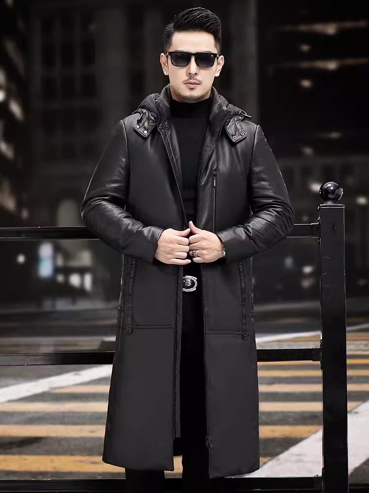 Winter dikke warme lange ganze - Leather Work Jacket With Hood recensie en prijs