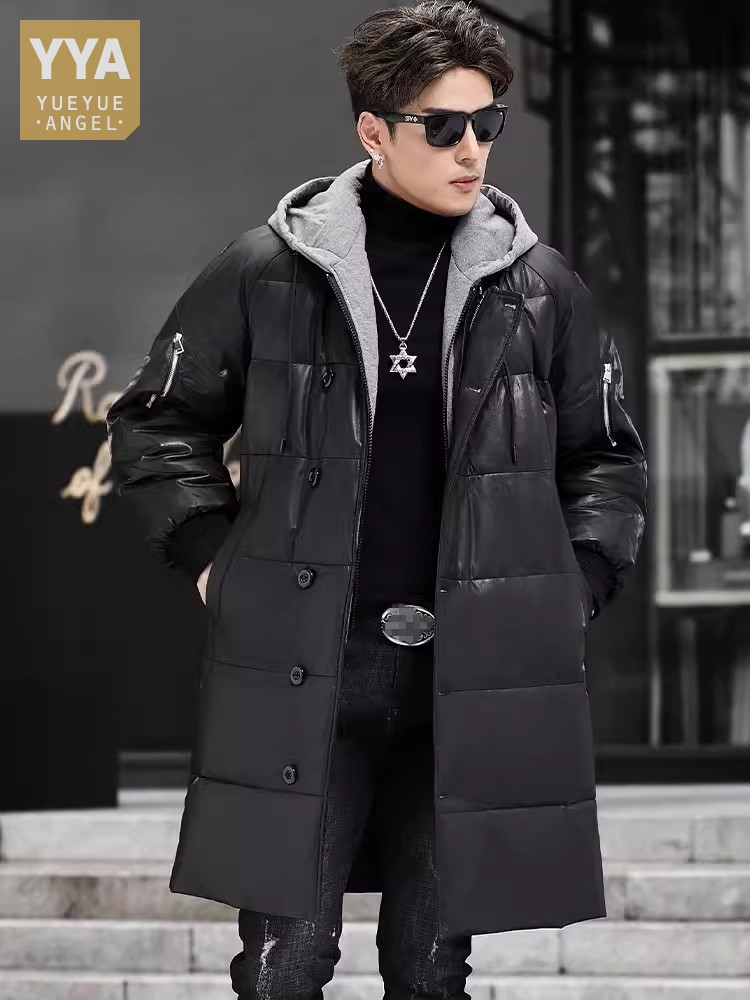 Winter Nieuwe Heren Lange Lede - Leather Work Jacket With Hood recensie en prijs