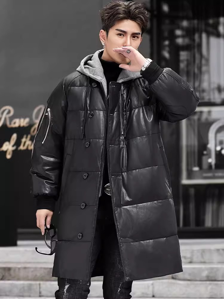 Winter Nieuwe Heren Lange Lede - Leather Work Jacket With Hood recensie en prijs