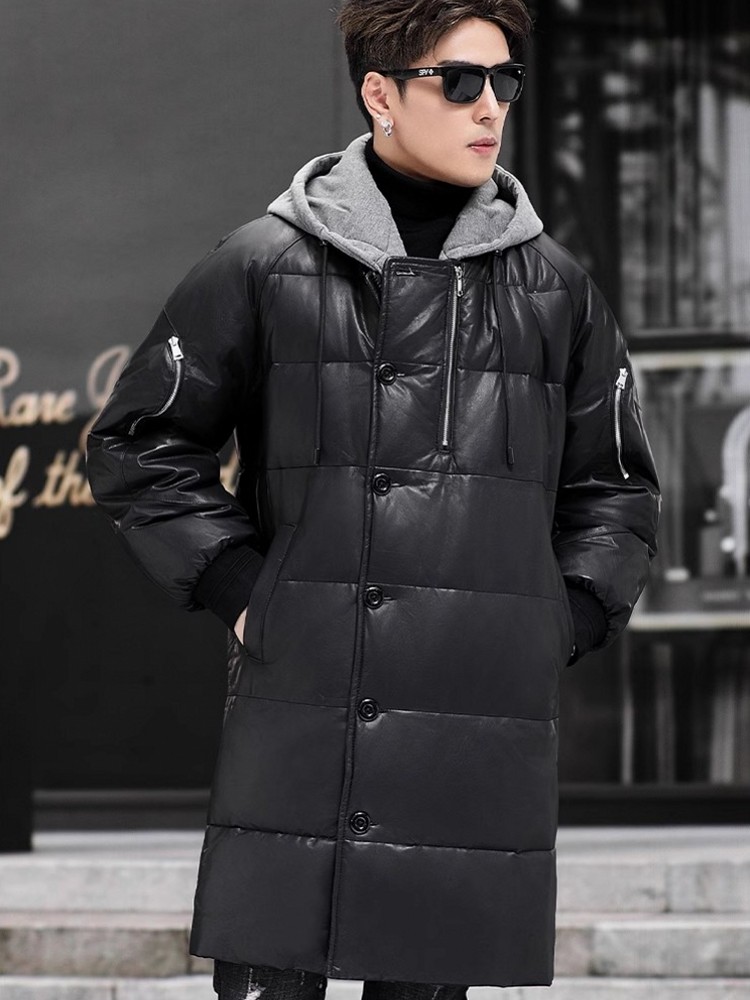Winter Nieuwe Heren Lange Lede - Leather Work Jacket With Hood recensie en prijs