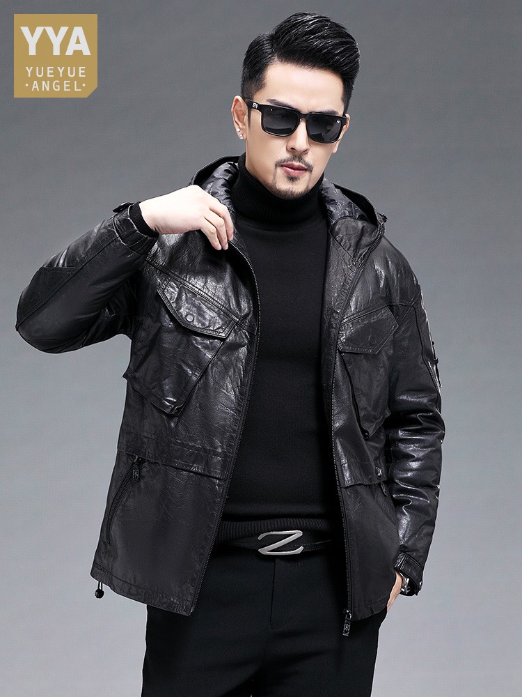 Winter Heren Warm Echt Geitenl - Leather Work Jacket With Hood recensie en prijs