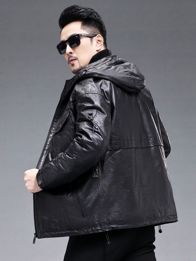 Winter Heren Warm Echt Geitenl - Leather Work Jacket With Hood recensie en prijs