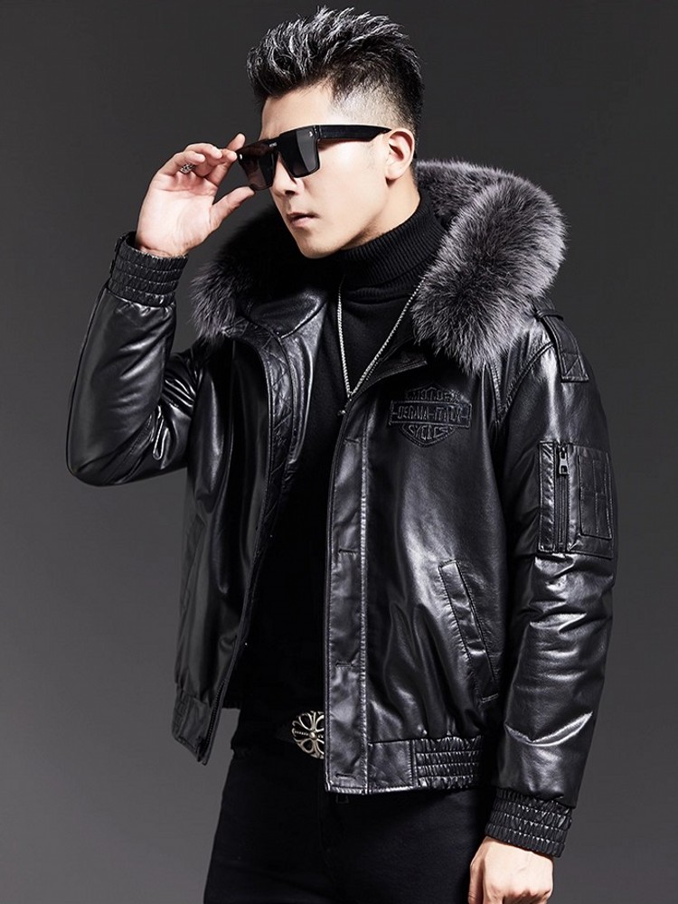 Mode Heren Winter Vos Bontkraa - Leather Work Jacket With Hood recensie en prijs